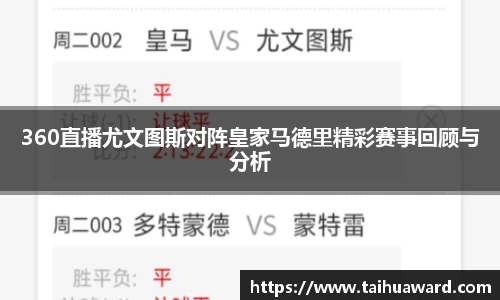 360直播尤文图斯对阵皇家马德里精彩赛事回顾与分析